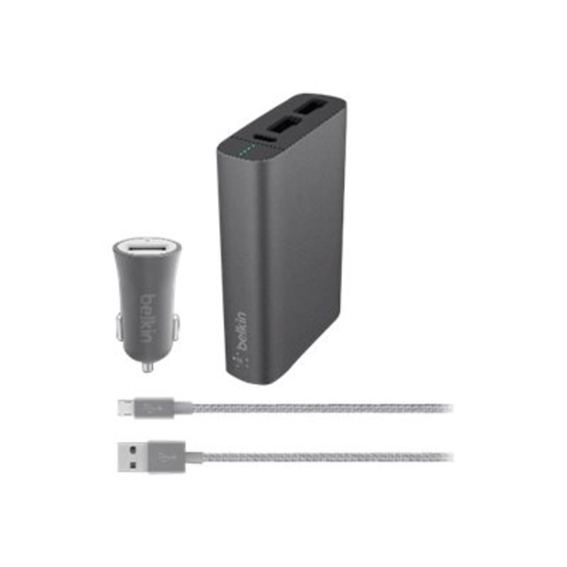 BELKIN, INC. F5Z0634BT04-GRY Belkin MIXIT Power Pack Car Kit - Car power bank / power adapter - 6600 mAh - 3.4 A - 2 output connectors (USB) - on cable: Micro-USB - gray