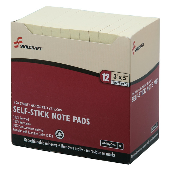 NATIONAL INDUSTRIES FOR THE BLIND 7530-01-116-7865 SKILCRAFT 3in x 5in 30% Recycled Self-Stick Notes, Yellow (AbilityOne 7530-01-116-7865)