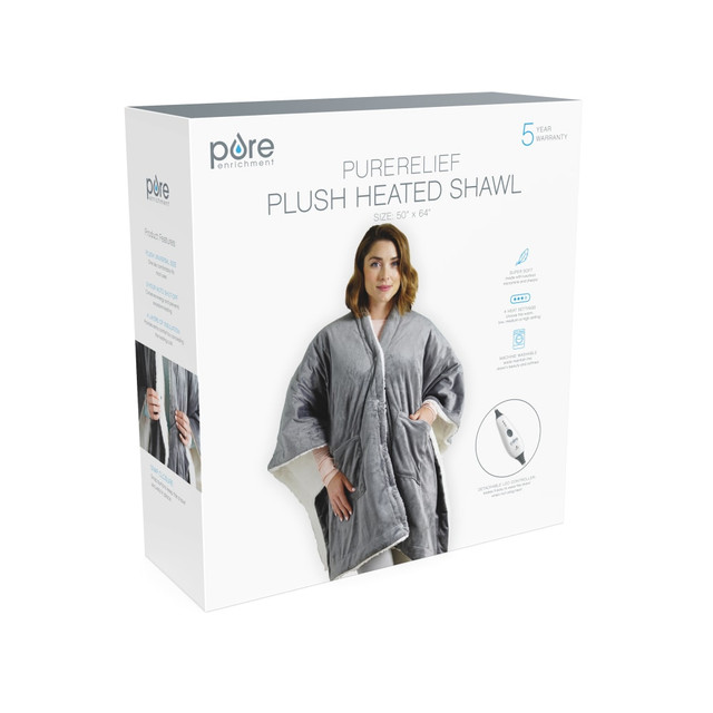 BEAR DOWN CONSULTING PEHTSHL-G Pure Enrichment PureRelief Plush Heated Shawl, 50in x 64in, Gray BEAR DOWN CONSULTING PEHTSHL-G Pure Enrichment PureRelief Plush Heated Shawl, 50in x 64in, Gray