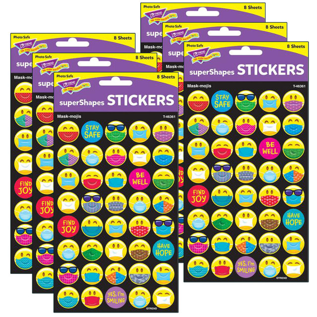 EDUCATORS RESOURCE Trend T-46361-6  superShapes Stickers, Mask-mojis, 320 Stickers Per Pack, Set Of 6 Packs