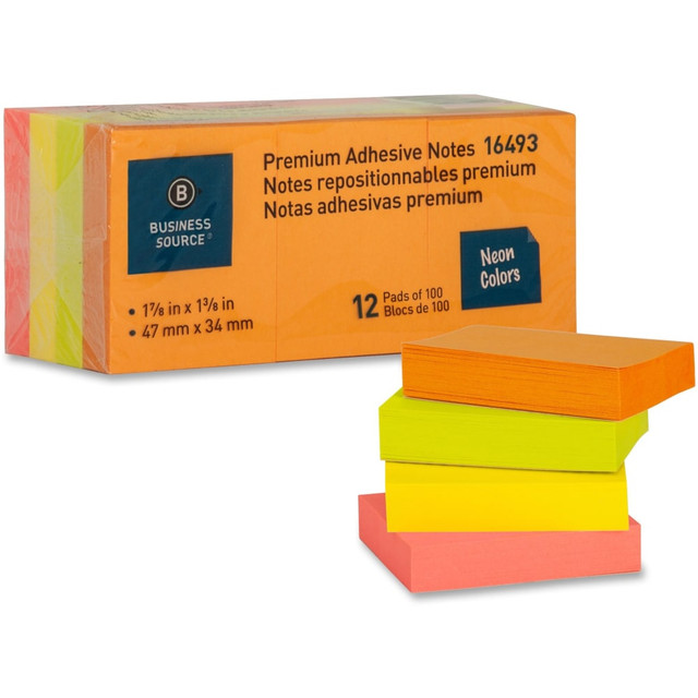 SP RICHARDS 16493 Business Source Premium Repostionable Adhesive Notes - 1 1/2in Flag/Note Width x 2in Flag/Note Length - Rectangle - Unruled - Neon - Self-adhesive, Repositionable, Solvent-free Adhesive - 12 / Pack SP RICHARDS 16493 Business Source Premium Repostionable Adhesive Notes - 1 1/2in Flag/Note Width x 2in Flag/Note Length - Rectangle - Unruled - Neon - Self-adhesive, Repositionable, Solvent-free Adhesive - 12 / Pack