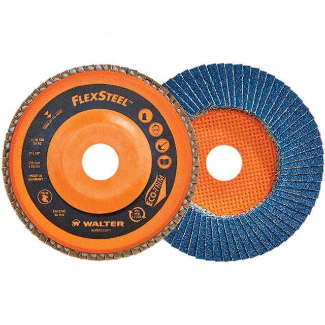 WALTER Surface Technologies 15W712 Flap Disc: 7/8" Hole, 120 Grit, Zirconia Alumina, Type 27