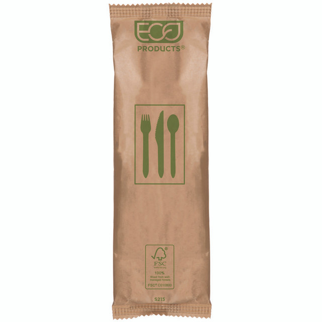 ECO-PRODUCTS,INC. EPS215 Wood Cutlery, Fork/Knife/Spoon/Napkin, Natural, 500/Carton