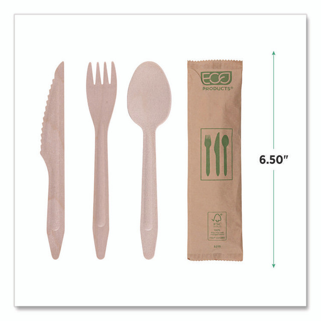 ECO-PRODUCTS,INC. EPS215 Wood Cutlery, General Purpose, Fork/Knife/Napkin/Spoon, Natural, 500/Carton