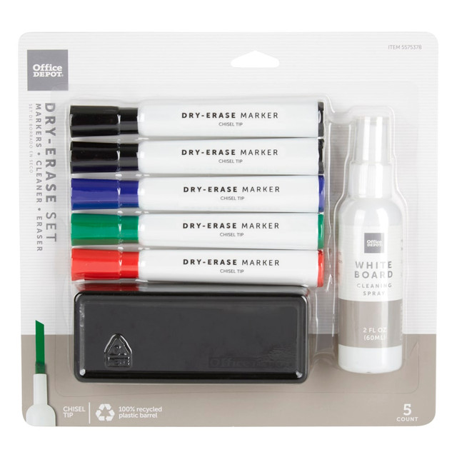 OFFICE DEPOT W-3113KIT  Brand Dry-Erase Marker Set, Chisel Point, 100% Recycled Plastic Barrel, Assorted Colors