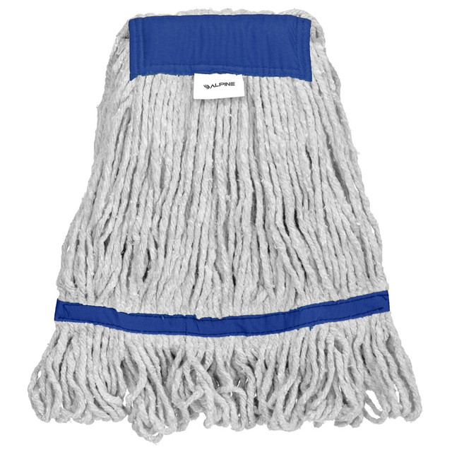 ADIR CORP. Alpine ALP301-03-5B-12PK  Industries Cotton Loop-End Mop Heads With 5in Head And Tail Bands, 32 Oz, White/Blue, Set Of 12 Heads