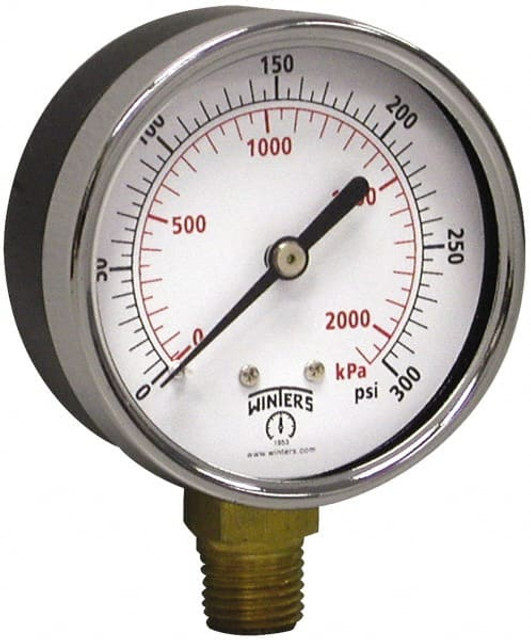 Winters PEM217 Pressure Gauge: 2-1/2" Dial, 0 to 300 psi, 1/4" Thread, NPT, Lower Mount