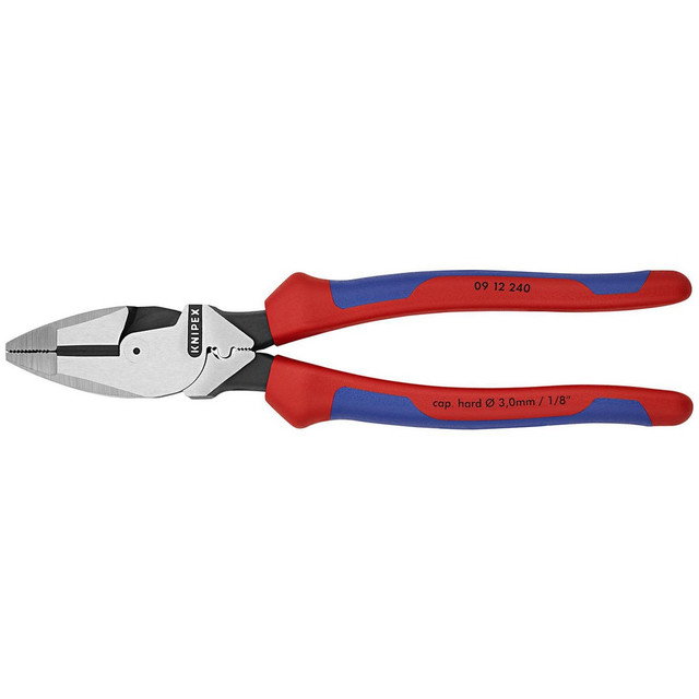 Knipex 09 12 240 Pliers; Jaw Texture: Crosshatch ; Plier Type: High Leverage; Lineman's ; Jaw Length (mm): 22.00 ; Jaw Width (mm): 55.00 ; Overall Length (Inch): 9-1/2in ; Handle Color: Red; Blue