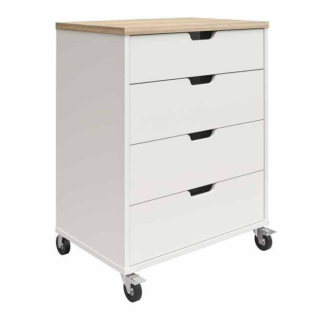 AMERIWOOD INDUSTRIES, INC. 4976500COM Ameriwood Home Systembuild Evolution Versa 4-Drawer Storage Cart With Locking Casters, 35-9/16in x 27-11/16in, White/Weathered Oak