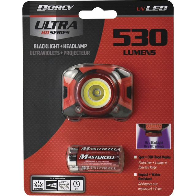 DORCY INTERNATIONAL INC. 41-4335 Dorcy Ultra HD 530 Lumen Headlamp - 530 lm Lumen - AAA - Battery - Water Resistant - Black, Red - 1 Each