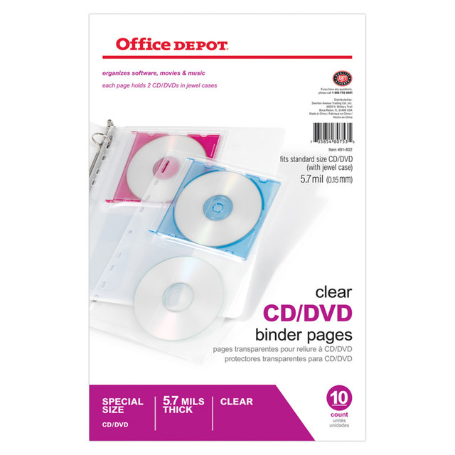 OFFICE DEPOT 491802 Brand CD/DVD Binder Pages, 6in x 10 1/2in, Clear, Pack Of 10 OFFICE DEPOT 491802 Brand CD/DVD Binder Pages, 6in x 10 1/2in, Clear, Pack Of 10