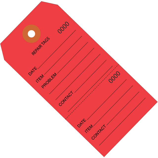 B O X MANAGEMENT, INC. G26201 Partners Brand Consecutively Numbered Repair Tags, 4 3/4in x 2 3/8in, 100% Recycled, Red, Case Of 1,000