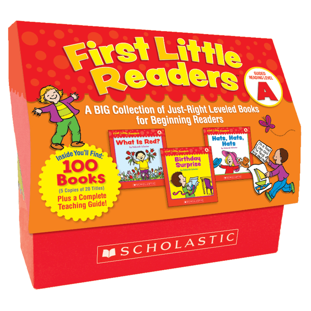 Jump start your early reading program with this big collection of kid-pleasing little books  Sturdy storage box features 100 full-color books. Plus, includes a great teaching guide packed with lessons, tips and literacy-boosting reproducibles.  A must-have resource for every pre-K classroom!  Includes 5 copies of 20 titles. 1. What Jumps? 2. In My Pocket 3. What do Monsters Eat? 4. Animal Crackers 5. Farm Twins 6. The Missing Monster 7. My Meatball 8. Growing Up 9. I Wish I Were a Bird 10. Tiny Things 11. Gingerbread Boy 12. What Flies? 13. Bigger 14. I Like Socks 15. Meet My Baby Brother 16. Come Over 17. Party Shapes 18. The Wheels on the Bus 19. Cloud Pictures 20. Ice Cream Scoops.