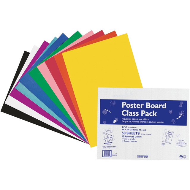 PACON CORPORATION 0076347 Pacon Peacock 100% Recycled Railroad Board, 22in x 28in, 4-Ply, Assorted, Carton Of 50 Sheets