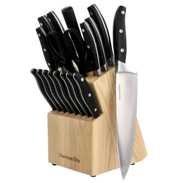 GIBSON OVERSEAS INC. Kenmore 995118063M  Elite 18-Piece Stainless Steel Cutlery And Wood Block Set, Black