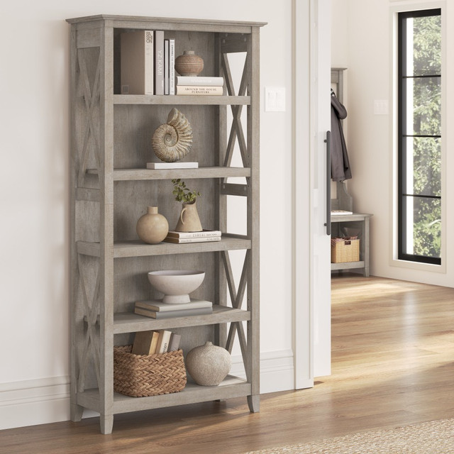 BUSH INDUSTRIES INC. KWB132WG-03 Bush Business Furniture Key West 66inH 5-Shelf Bookcase, Washed Gray, Standard Delivery BUSH INDUSTRIES INC. KWB132WG-03 Bush Business Furniture Key West 66inH 5-Shelf Bookcase, Washed Gray, Standard Delivery