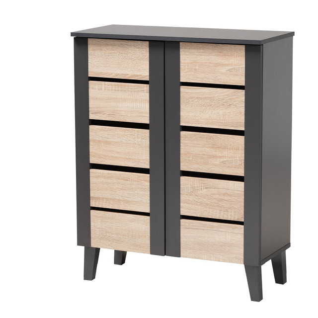 WHOLESALE INTERIORS, INC. 2721-9158 Baxton Studio Melle 2-Tone 2-Door Entryway Shoe Storage Cabinet, Oak Brown/Dark Gray