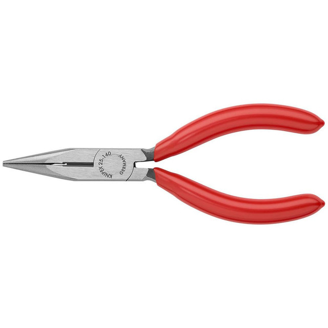 Knipex 25 01 140 Long Nose Pliers; Pliers Type: Long Nose Pliers; Cutting ; Jaw Texture: Serrated ; Jaw Length (Inch): 1-21/32 ; Jaw Width (Inch): 19/32 ; Jaw Bend: 0.23 ; Handle Type: Comfort Grip