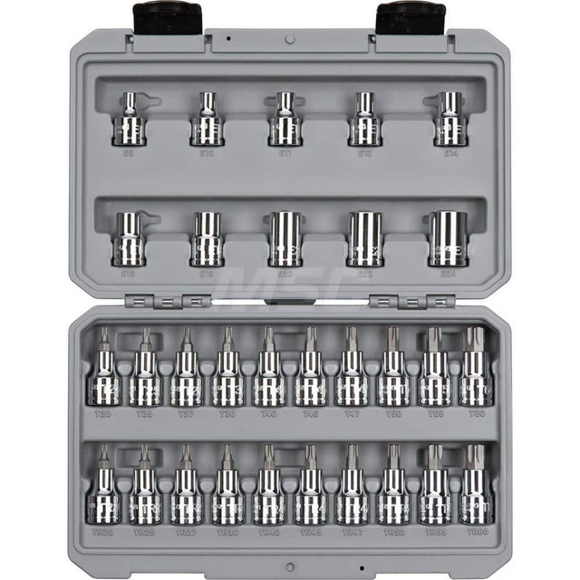 Tekton SKT25402 1/2 Inch Drive Torx/TR Torx Bit & External Star Socket Set, 30-Piece (T20-T60, TR20-TR60, E8-E24)