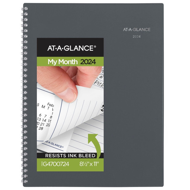 ACCO BRANDS USA, LLC GC4700724 2024 AT-A-GLANCE DayMinder Monthly Planner, 8-1/2in x 11in, Gray, January To December 2024, GC47007