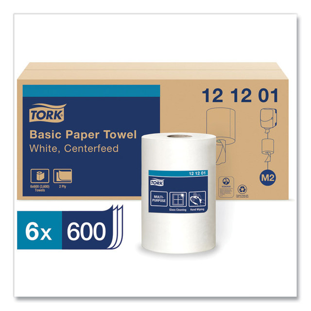 SCA TISSUE Tork® 121201 Advanced Centerfeed Hand Towel, 2-Ply, 9 x 11.8, White, 600/Roll, 6/Carton