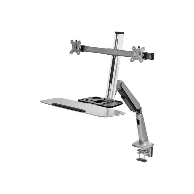 SIIG, INC. CE-MT2G12-S1 SIIG Standing Desk Converter With Height Adjustable Keyboard & Counterbalance Monitor Arm - Mounting kit - for 2 LCD displays / keyboard / mouse - silver - screen size: 13in-27in - desk-mountable