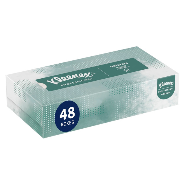 KIMBERLY-CLARK Kleenex 21601  Professional Naturals Facial Tissue, 2-Ply, White, Flat Facial Tissue Boxes for Business, 125 Sheets Per Box, Case of 48 Boxes