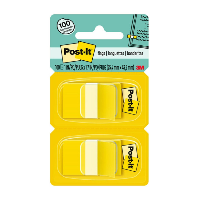 3M CO Post-it 680-YW2  Notes Flags, 1in x 1-7/10in, Yellow, 50 Flags Per Pad, Pack Of 2 Pads