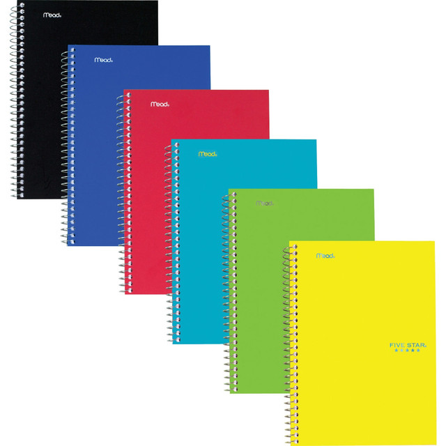 MEADWESTVACO CORP Five Star 73711 Mead Five Star Wire-Bound Notebooks, 9-1/2in x 6in, 2 Subject, College Ruled, 80 Sheets, Assorted Colors, Pack Of 6 Notebooks