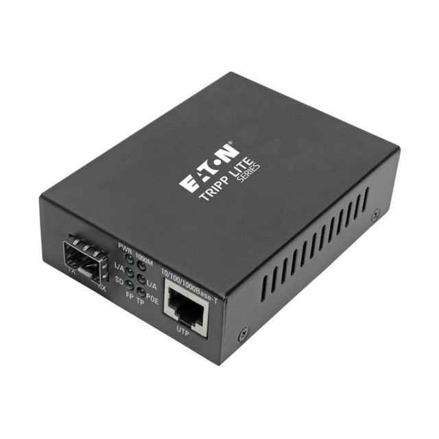 TRIPP LITE N785-P01-SFP  Gigabit SFP Fiber to Ethernet Media Converter, POE+ - 10/100/1000 Mbps - Fiber media converter - 1GbE - 10Base-T, 100Base-TX, 1000Base-T - RJ-45 / SFP (mini-GBIC)