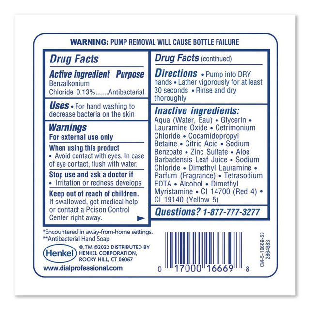 DIAL PROFESSIONAL 16670 Antibacterial Foaming Hand Wash Refill for FIT Manual Dispenser, Original Scent, 1.2 L, 3/Carton