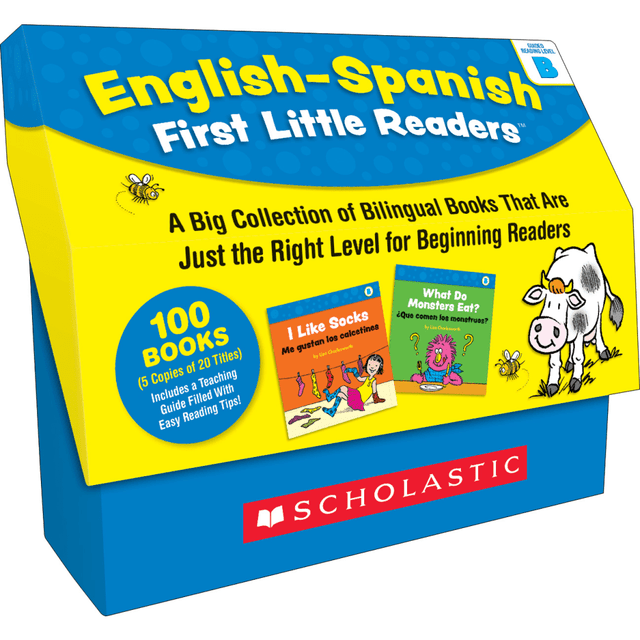 Help budding readers to grow with Scholastic Teacher Resources English-Spanish First Little Readers: Guided Reading Level B. Kid-friendly stories are great for learners of English and Spanish.  Includes 100 books, 5 copies of 20 titles.  Great for English language learners or students learning Spanish.  Stories include kid-friendly topics.