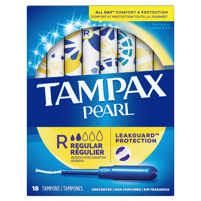THE PROCTER & GAMBLE COMPANY 00454 Tampax Pearl Tampons With LeakGuard Braid, Regular Absorbency, Unscented, Pack Of 18 Tampons THE PROCTER & GAMBLE COMPANY 00454 Tampax Pearl Tampons With LeakGuard Braid, Regular Absorbency, Unscented, Pack Of 18 Tampons
