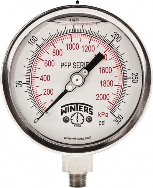 Winters 647SG950957SF. Pressure Gauge: 4" Dial, 1/4" Thread, NPT, Bottom Mount