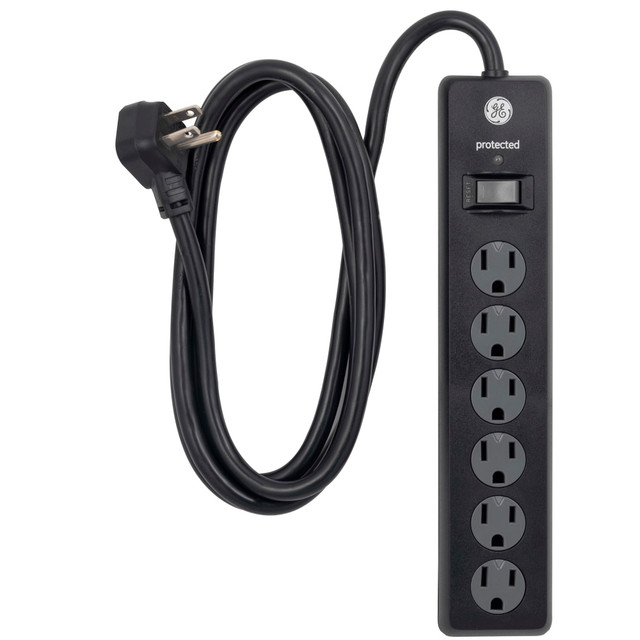 JASCO 14091 GE 6-Outlet Surge Protector, 6ft Cord, Black