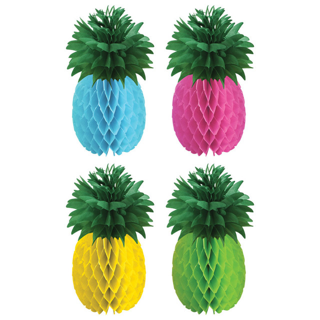 AMSCAN CO INC 290058 Amscan Summer Pineapple Honeycomb Centerpieces, 12in x 5in, Multicolor, Pack Of 8 Centerpieces