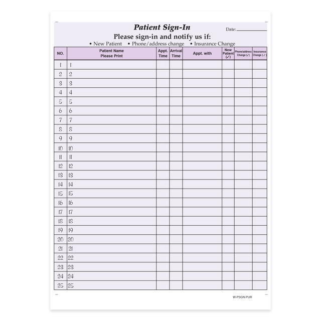 TAYLOR CORP W-PSGN-PUR1000 HIPAA Compliant Patient/Visitor Privacy 2-Part Sign-In Sheets, 8-1/2in x 11in, Purple, Pack Of 1,000 Sheets TAYLOR CORP W-PSGN-PUR1000 HIPAA Compliant Patient/Visitor Privacy 2-Part Sign-In Sheets, 8-1/2in x 11in, Purple, Pack Of 1,000 Sheets