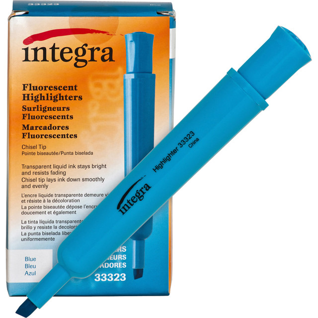 INTEGRA INC Integra 33323  Desk Chisel Highlighter, Fluorescent Blue, Pack Of 12