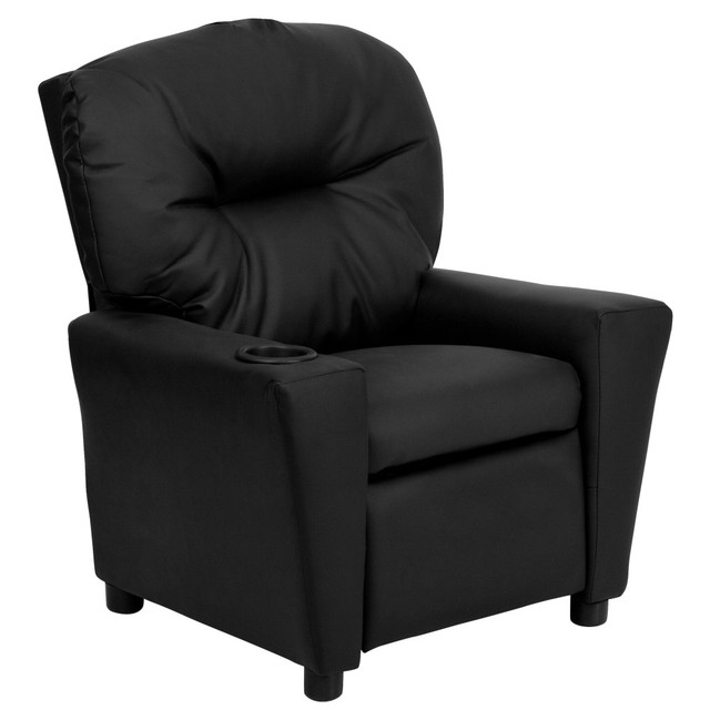 FLASH FURNITURE BT7950KIDBKLEA  LeatherSoft Faux Leather Kids Recliner With Cup Holder, Black