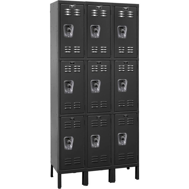 Hallowell URB3228-3A-ME Lockers; Locker Style: Horizontal ; Locker Configuration: 3-Wide ; Assembled: Yes ; Shelf Capacity: 0 ; Handle Type: Recessed ; Locker Material: Steel