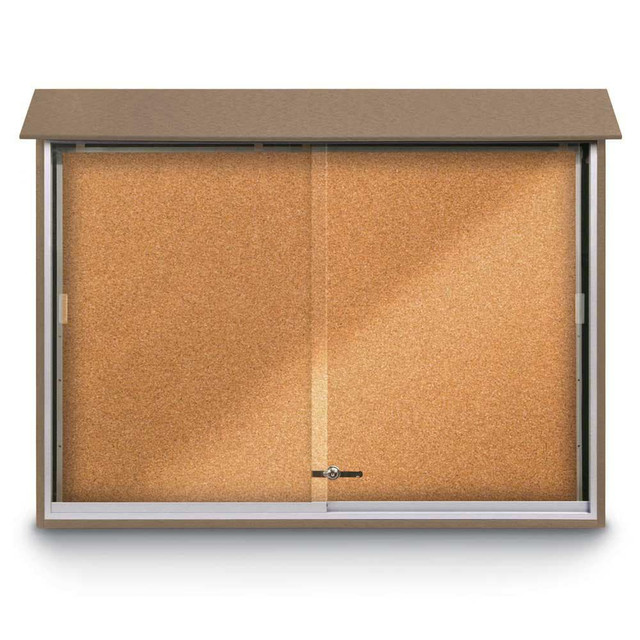 United Visual Products UVMC5240-WEAWOD Enclosed Cork Bulletin Board: 52" Width, 40" Height, Cork Over Fiberboard, Natural Cork