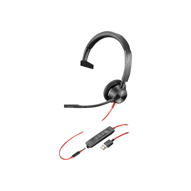 HP INC. Poly 76J14AA  Blackwire 3315 USB-C Headset - Mono - Mini-phone (3.5mm), USB Type C - Wired - 32 Ohm - 80 Hz - 20 kHz - On-ear - Monaural - Supra-aural - 7 ft Cable - Omni-directional Microphone - Black