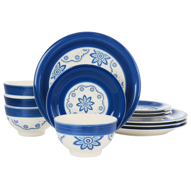 GIBSON OVERSEAS INC. 995115910M Gibson Home Sundial 12-Piece Dinnerware Set, Blue