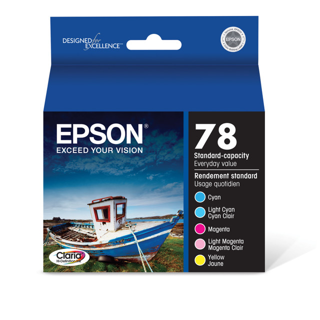 EPSON AMERICA INC. T078920-S Epson 78 Claria Cyan, Light Cyan, Magenta, Light Magenta, Yellow Ink Cartridges, Pack Of 5, T078920 EPSON AMERICA INC. T078920-S Epson 78 Claria Cyan, Light Cyan, Magenta, Light Magenta, Yellow Ink Cartridges, Pack Of 5, T078920