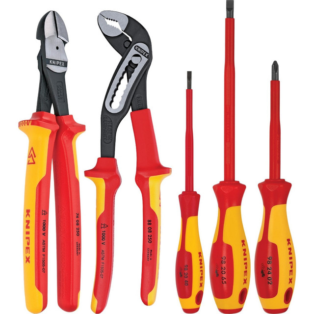 Knipex 9K 98 98 20 US Combination Hand Tool Sets; Set Type: Insulated Automotive Pliers and Screwdrive Tool Set ; Number Of Pieces: 5 ; Tool Finish: Insulated ; Container Type: Box ; Tether Style: Not Tether Capable