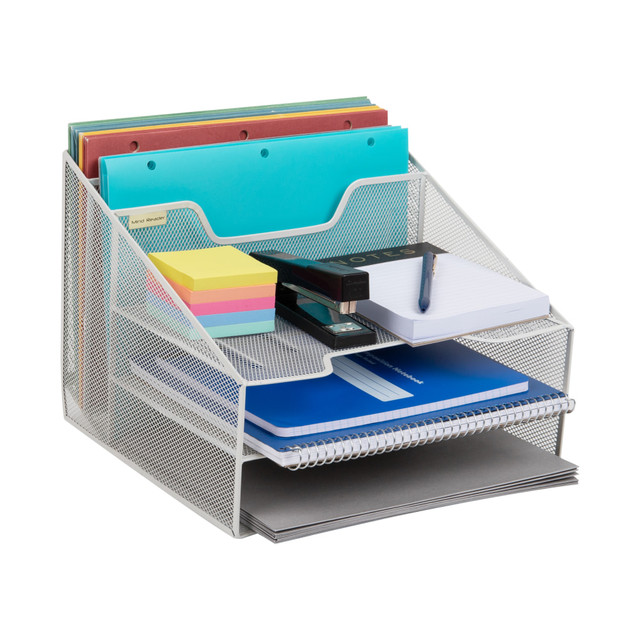 EMS MIND READER LLC MESHBOX5-WHT Mind Reader Desktop Vertical Paper Tray Organizer, 9-1/2in H x 11-1/2in W x 12-1/2in D, White