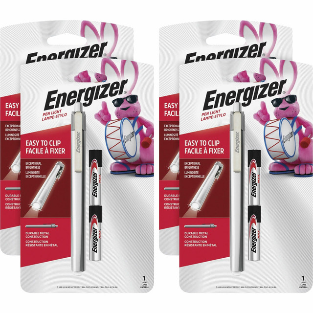 ENERGIZER BRANDS LLC PLED23AEHCT Energizer LED Pen Light - LED - Bulb - 1 W - 6 lm Lumen - AAA - Battery - Stainless Steel - Drop Resistant - Silver - 4 / Carton
