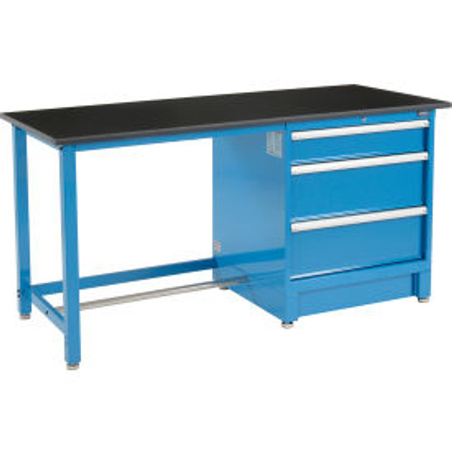 Global Industrial™ 72""Wx30""D Modular Workbench with 3 Drawers Phenolic Resin Safety Edge Blue p/n 711145