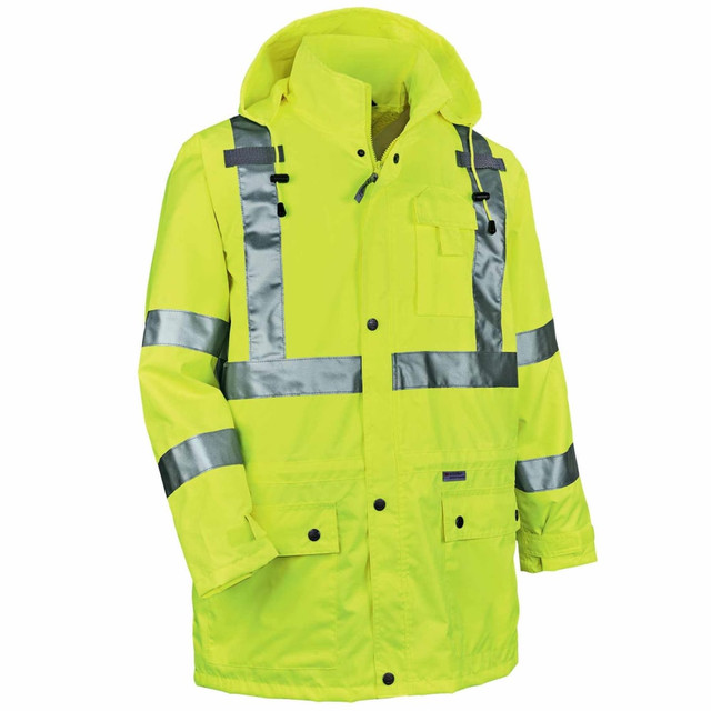 ERGODYNE CORPORATION 24324 Ergodyne GloWear 8365 Type R Class 3 High-Visibility Rain Jacket, Large, Lime