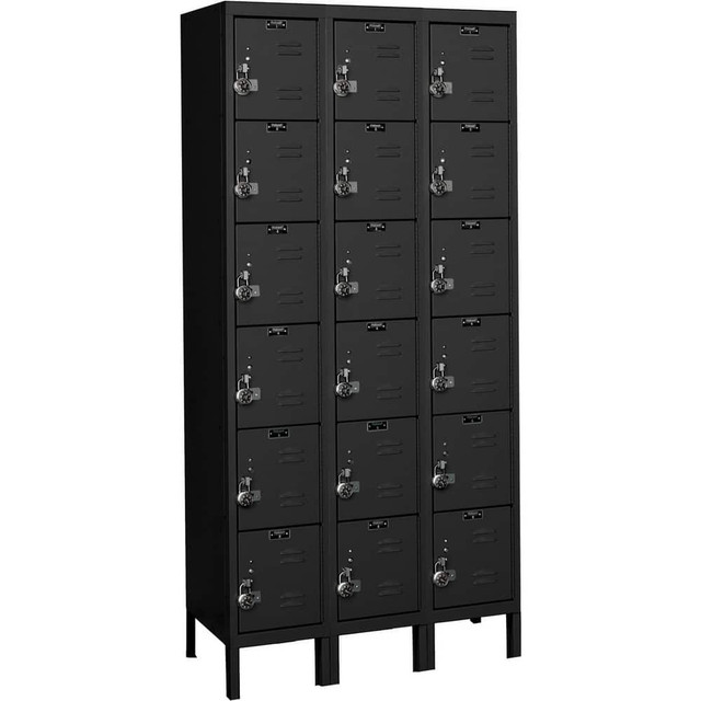 Hallowell URB3228-6A-ME Lockers; Locker Style: Horizontal ; Locker Configuration: 3-Wide ; Assembled: Yes ; Shelf Capacity: 0 ; Handle Type: Pull ; Locker Material: Steel